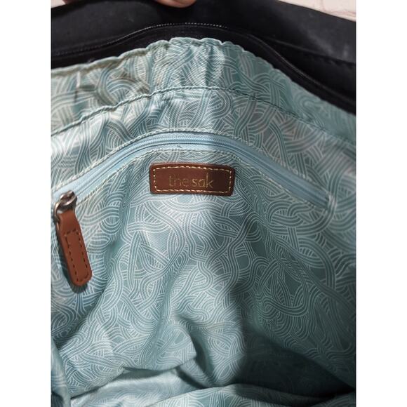 THE Sak Ventura Convertible Strap Backpack Black Leather Canvas Studs 2 straps - Picture 14 of 16